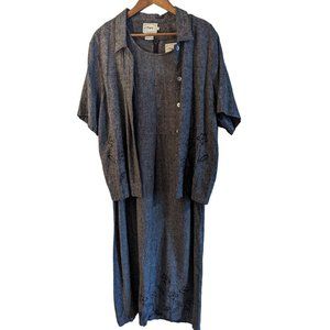 Country Wear Casuals 2-Piece Grey Linen Blend Maxi Dress with Matching Shirt XL